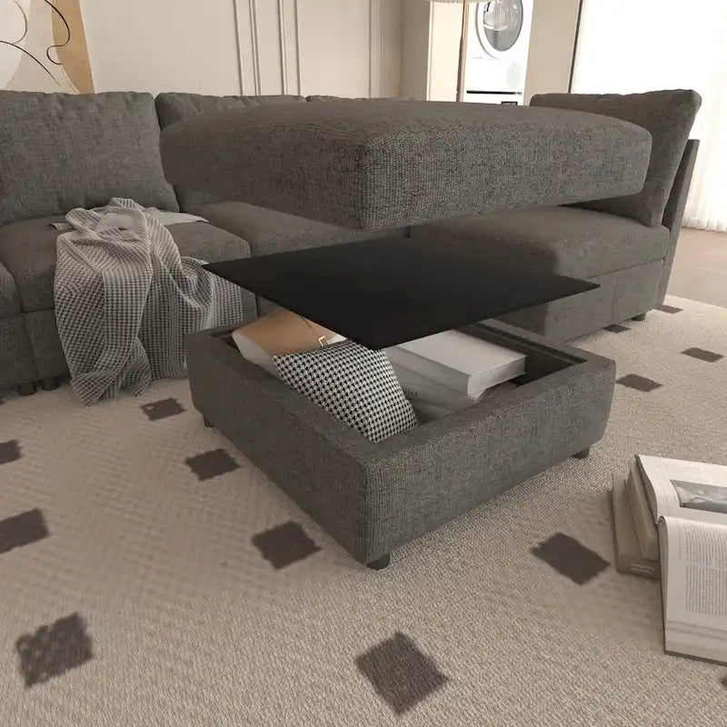 Sofá seccional modular en forma de U de 4 plazas gris 123 con otomanas de almacenamiento