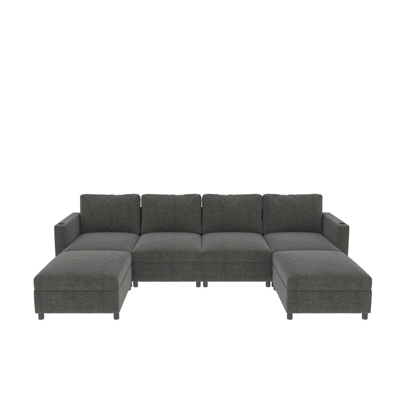 Sofá seccional modular en forma de U de 4 plazas gris 123 con otomanas de almacenamiento