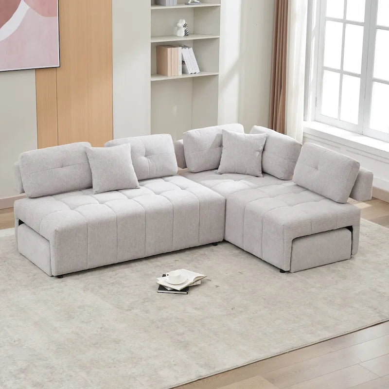 Sofá seccional de 4 plazas en forma de L de 91.73 pulgadas con 2 taburetes ocultos, 2 almohadas lumbares extraíbles y tapicería de chenilla duradera
