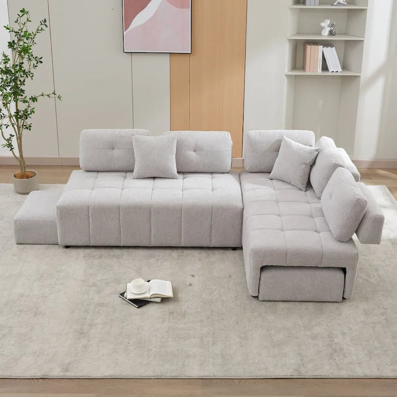 Sofá seccional de 4 plazas en forma de L de 91.73 pulgadas con 2 taburetes ocultos, 2 almohadas lumbares extraíbles y tapicería de chenilla duradera