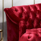 Sofá de tres plazas moderno color vino tinto de 73.25" con botones capitoné y patas de madera de abedul para sala de estar