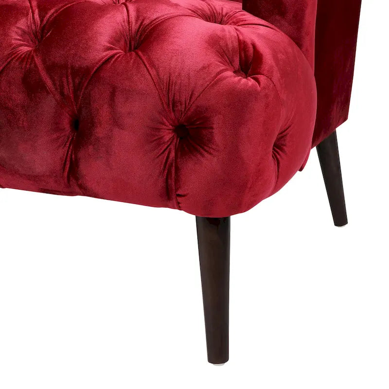 Sofá de tres plazas moderno color vino tinto de 73.25" con botones capitoné y patas de madera de abedul para sala de estar