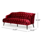 Sofá de tres plazas moderno color vino tinto de 73.25" con botones capitoné y patas de madera de abedul para sala de estar