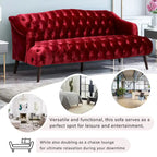 Sofá de tres plazas moderno color vino tinto de 73.25" con botones capitoné y patas de madera de abedul para sala de estar
