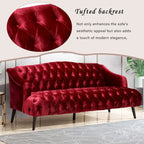 Sofá de tres plazas moderno color vino tinto de 73.25" con botones capitoné y patas de madera de abedul para sala de estar