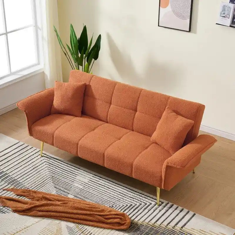 Sofá cama tapizado en terciopelo Teddy de 79,92" con respaldo y reposabrazos ajustables