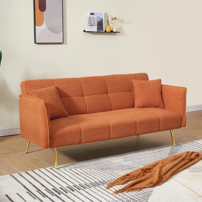 Sofá cama tapizado en terciopelo Teddy de 79,92" con respaldo y reposabrazos ajustables