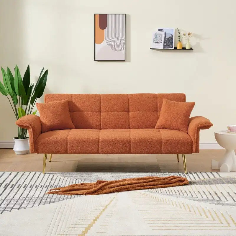 Sofá cama tapizado en terciopelo Teddy de 79,92" con respaldo y reposabrazos ajustables