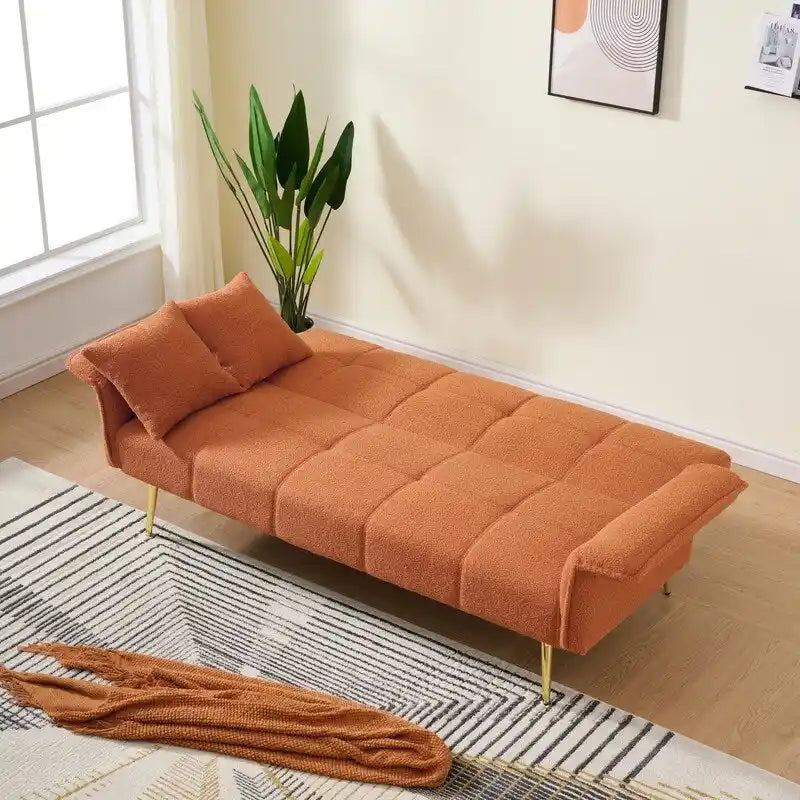 Sofá cama tapizado en terciopelo Teddy de 79,92" con respaldo y reposabrazos ajustables