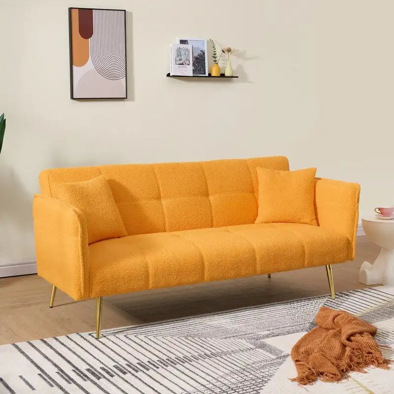 Sofá cama tapizado en terciopelo Teddy de 79,92" con respaldo y reposabrazos ajustables