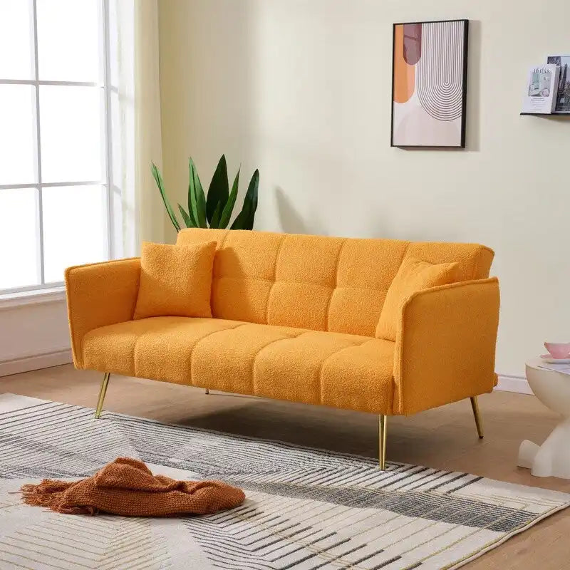 Sofá cama tapizado en terciopelo Teddy de 79,92" con respaldo y reposabrazos ajustables