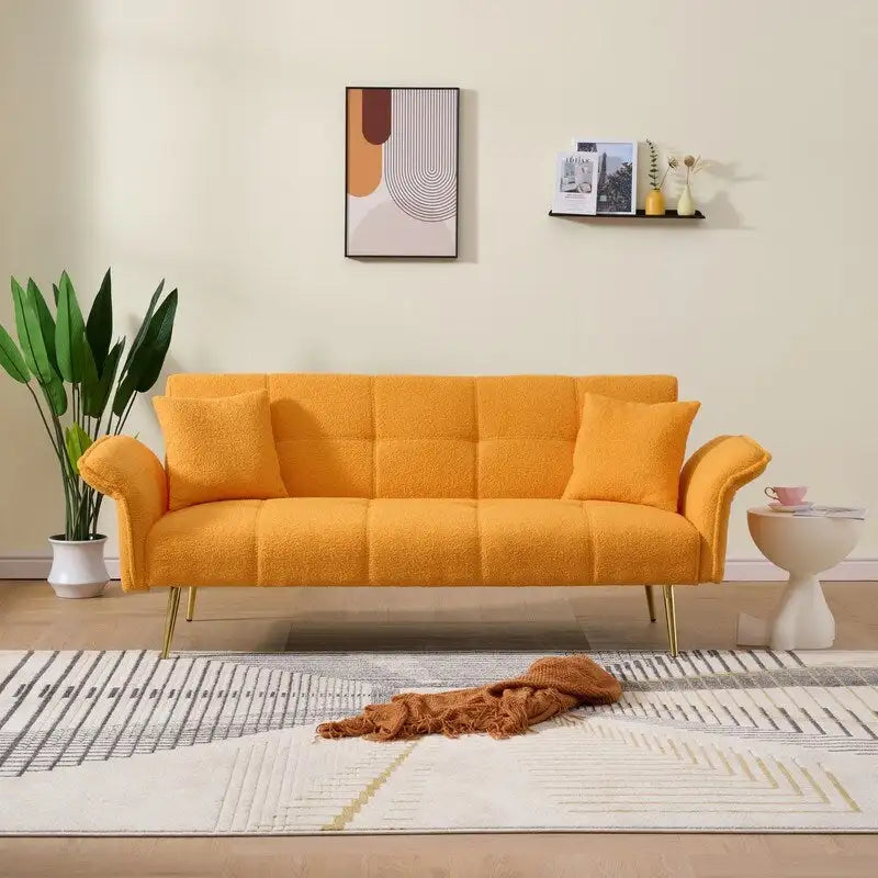 Sofá cama tapizado en terciopelo Teddy de 79,92" con respaldo y reposabrazos ajustables