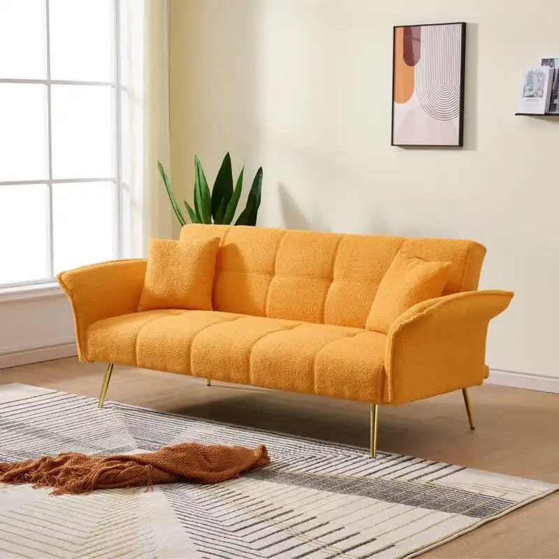 Sofá cama tapizado en terciopelo Teddy de 79,92" con respaldo y reposabrazos ajustables