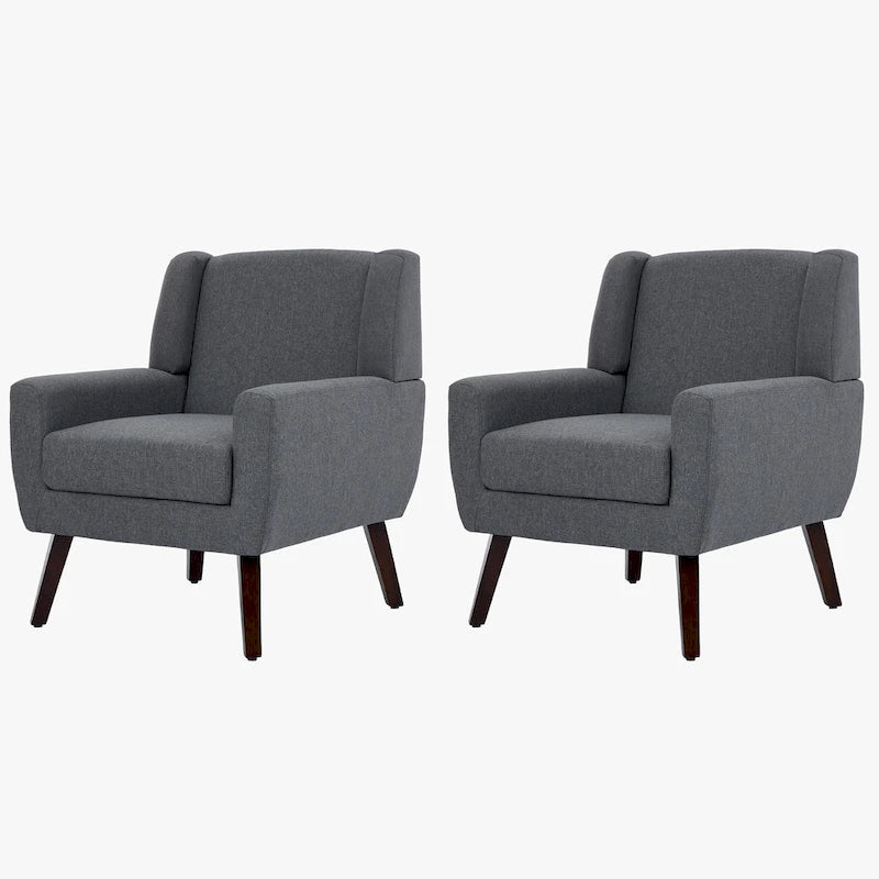Juego de 2 sillones tapizados en lino con respaldo alto y brazos