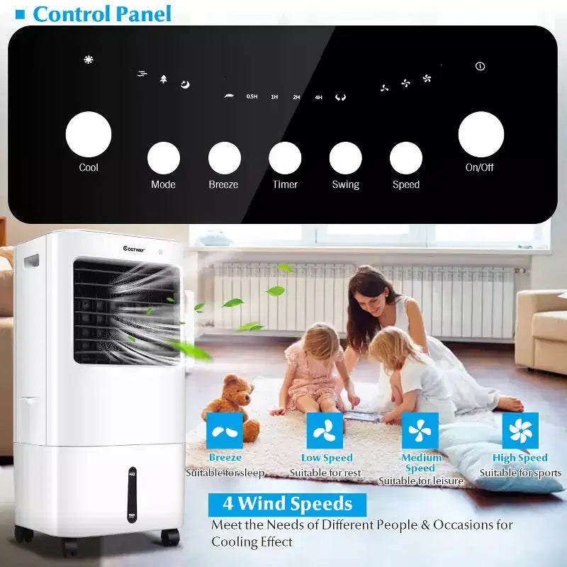 Ventilador enfriador de aire portátil evaporativo y humidificador Costway con control remoto y temporizador de 7.5 horas