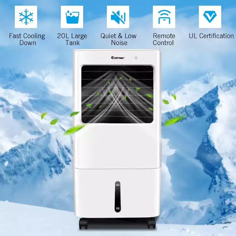 Ventilador enfriador de aire portátil evaporativo y humidificador Costway con control remoto y temporizador de 7.5 horas