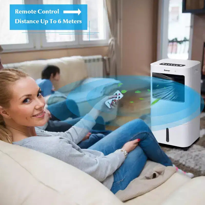Ventilador enfriador de aire portátil evaporativo y humidificador Costway con control remoto y temporizador de 7.5 horas