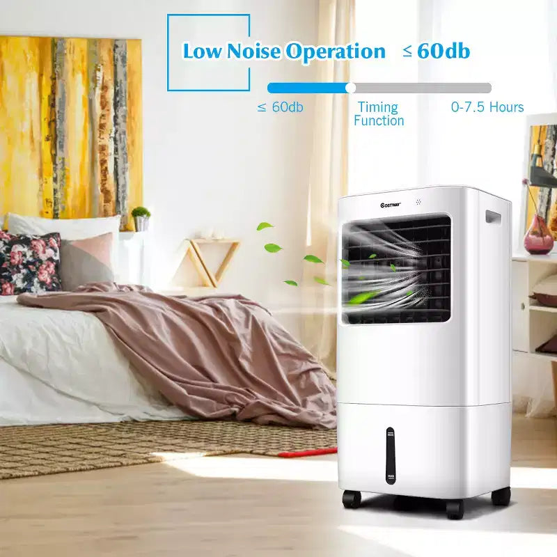 Ventilador enfriador de aire portátil evaporativo y humidificador Costway con control remoto y temporizador de 7.5 horas