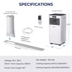 Costway 6000 BTU (10000 BTU ASHRAE) Portable Air Conditioner w/ Remote Control 3-in-1 Air Cooler w/ Drying