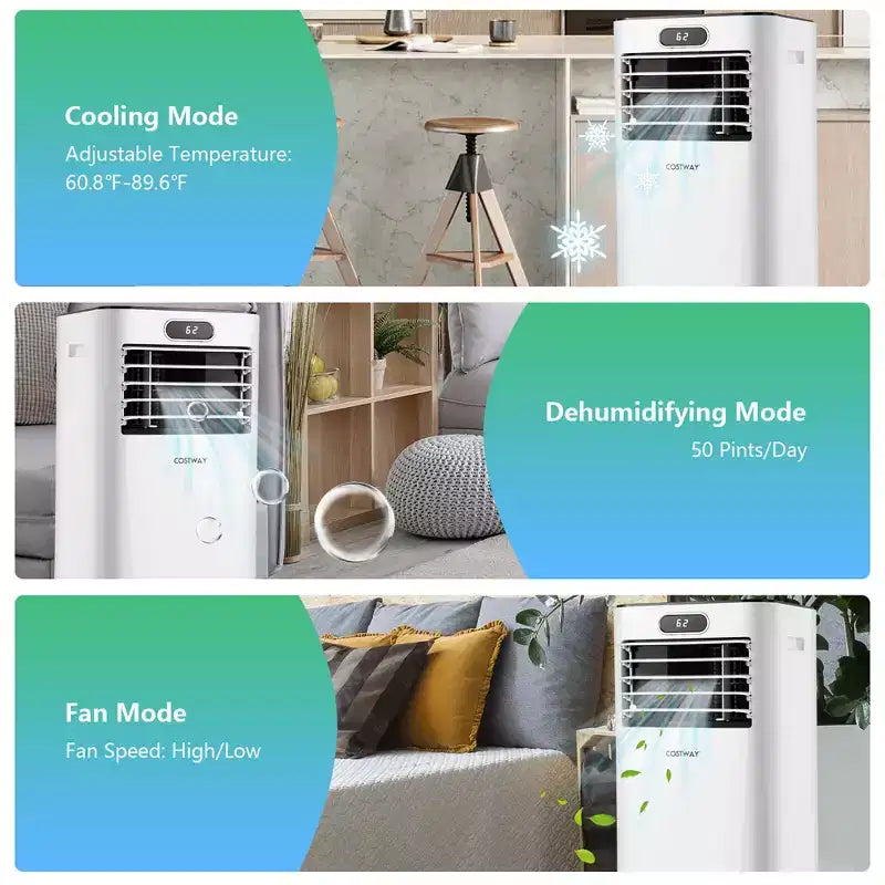 Costway 6000 BTU (10000 BTU ASHRAE) Portable Air Conditioner w/ Remote Control 3-in-1 Air Cooler w/ Drying