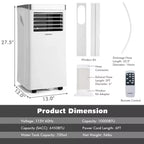 Costway 8000 BTU/10000BTU ASHRAE Portable Air Conditioner 3-in-1 Air Cooler with Remote Control