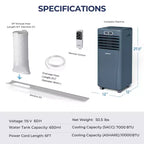 Costway 5000 BTU (8000BTU ASHRAE) Portable Air Conditioner with Remote Control 3-in-1 Air Cooler w/ Drying
