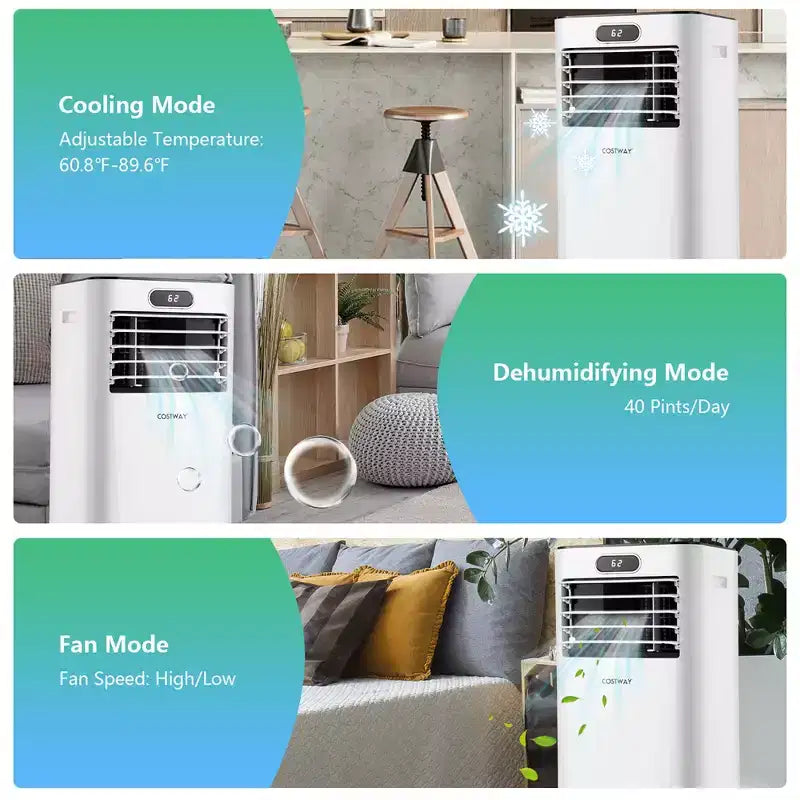 Costway 5000 BTU (8000BTU ASHRAE) Portable Air Conditioner with Remote Control 3-in-1 Air Cooler w/ Drying