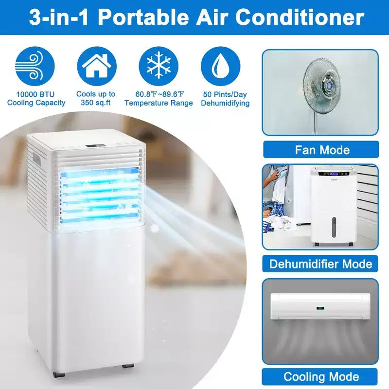 Costway 10000 BTU ASHRAE Portable Air Conditioner 3-in-1 Air Cooler w/Dehumidifier & Fan Mode