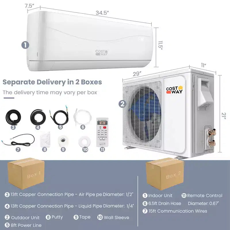 Costway Aire Acondicionado y Calefacción Mini Split 12000 BTU 20 SEER2 115 V Unidad de AC Montada en Pared