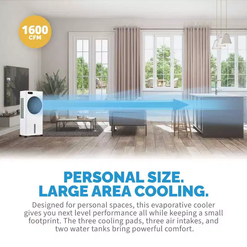 Newair Evaporative Air Cooler and Portable Cooling Fan, 1600 CFM AC Swamp Cooler, Top Loading Ice Chamber, 3.16 Gallon Removable Water Tank