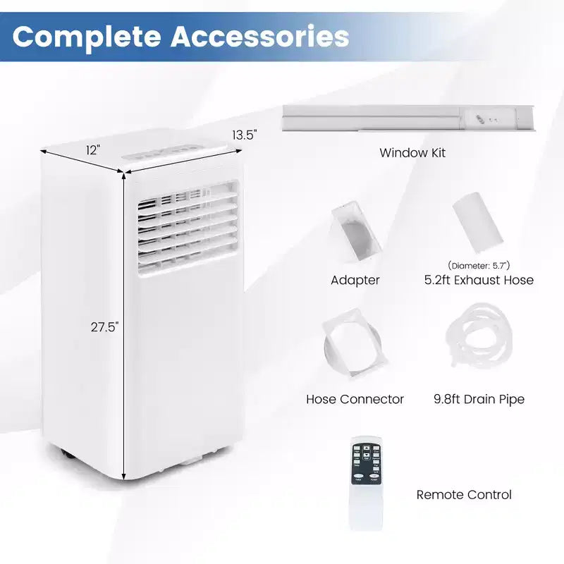 Costway 5000 BTU (8000 BTU ASHRAE) Portable Air Conditioner 3-in-1 AC Unit With Cool Dehum Fan Sleep Mode