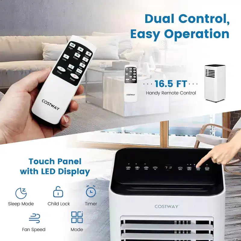 Acondicionador de Aire Portátil Costway 5000 BTU (8000 BTU ASHRAE) Unidad de CA 4 en 1 con Ventilador Frío Deshumidificador Modo Sueño