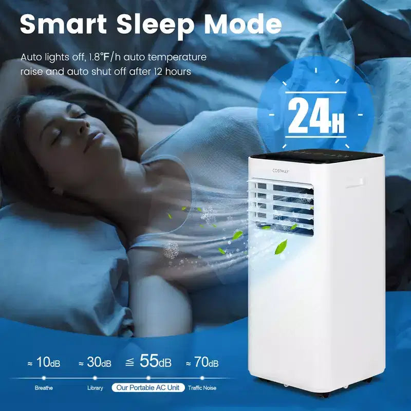 Acondicionador de Aire Portátil Costway 5000 BTU (8000 BTU ASHRAE) Unidad de CA 4 en 1 con Ventilador Frío Deshumidificador Modo Sueño