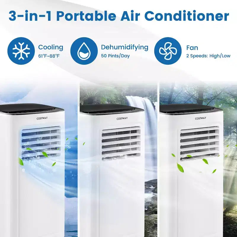 Costway Aire Acondicionado Portátil 3 en 1 de 6000 BTU (9000 BTU ASHAR) con Modo Frío, Deshumidificador, Ventilador y Suspensión