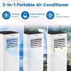 Costway Aire Acondicionado Portátil 3 en 1 de 6000 BTU (9000 BTU ASHAR) con Modo Frío, Deshumidificador, Ventilador y Suspensión