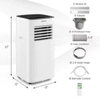 Costway Aire Acondicionado Portátil 3 en 1 de 6000 BTU (9000 BTU ASHAR) con Modo Frío, Deshumidificador, Ventilador y Suspensión