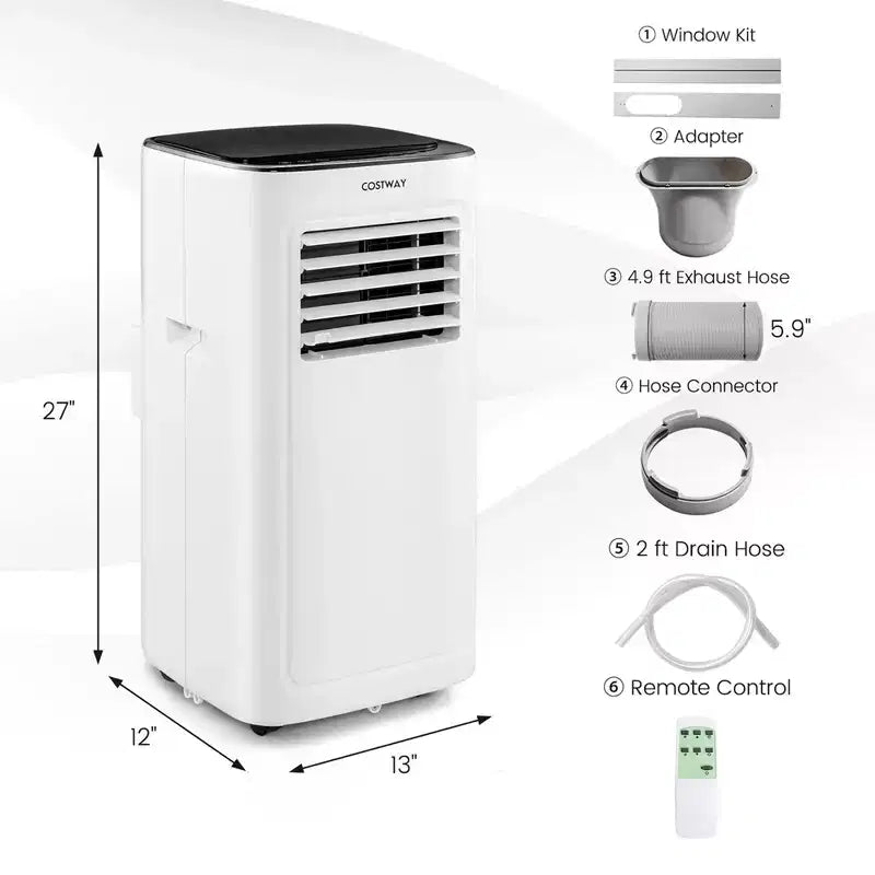 Costway Aire Acondicionado Portátil 3 en 1 de 6000 BTU (9000 BTU ASHAR) con Modo Frío, Deshumidificador, Ventilador y Suspensión