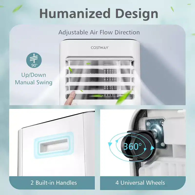 Aire Acondicionado Portátil Costway 8000 BTU Enfriador de Aire 3 en 1 con Ventilador Deshumidificador Modo Sueño