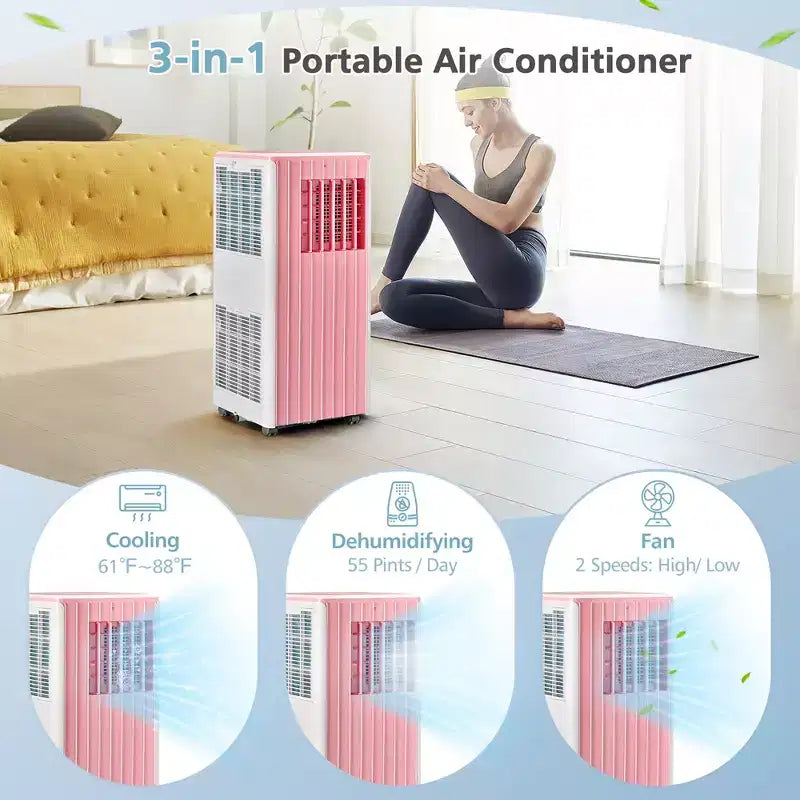 Aire Acondicionado Portátil Costway 7100 BTU (10000 BTU ASHARE) Unidad de CA 3 en 1 con Enfriamiento, Deshumidificación, Ventilador y Modo Noche