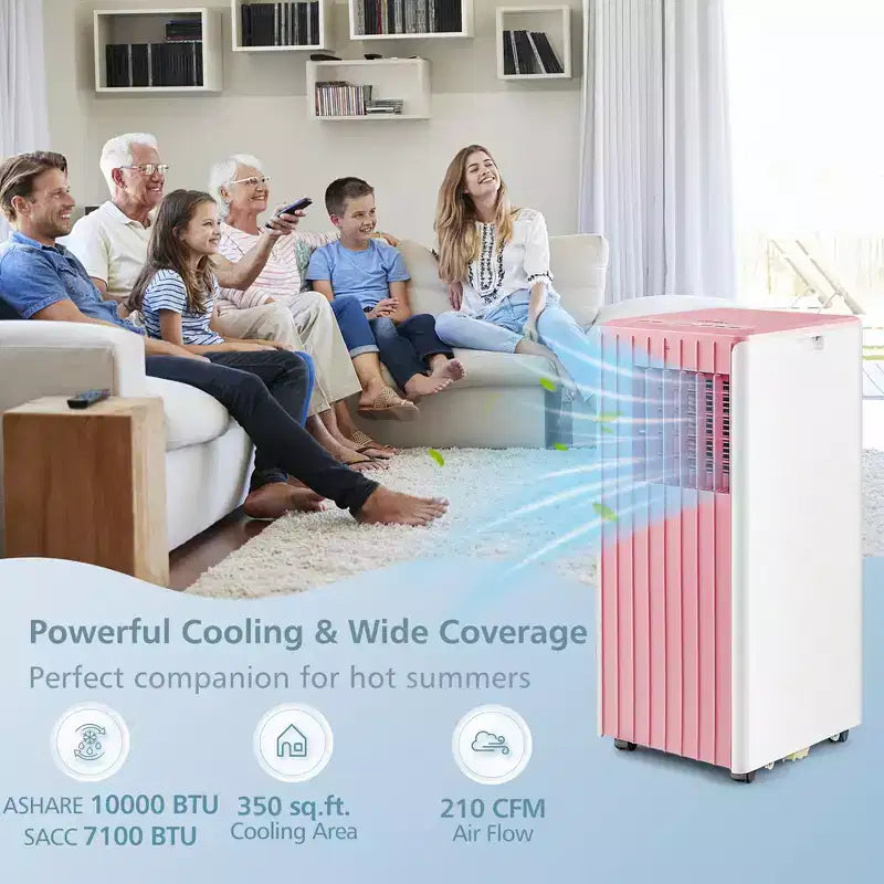 Aire Acondicionado Portátil Costway 7100 BTU (10000 BTU ASHARE) Unidad de CA 3 en 1 con Enfriamiento, Deshumidificación, Ventilador y Modo Noche