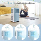 Aire Acondicionado Portátil Costway 7100 BTU (10000 BTU ASHARE) Unidad de CA 3 en 1 con Enfriamiento, Deshumidificación, Ventilador y Modo Noche