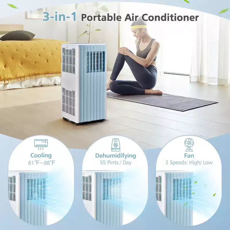 Aire Acondicionado Portátil Costway 7100 BTU (10000 BTU ASHARE) Unidad de CA 3 en 1 con Enfriamiento, Deshumidificación, Ventilador y Modo Noche