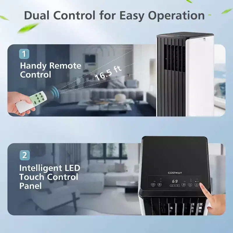Aire Acondicionado Portátil Costway 7100 BTU (10000 BTU ASHARE) Unidad de CA 3 en 1 con Enfriamiento, Deshumidificación, Ventilador y Modo Noche