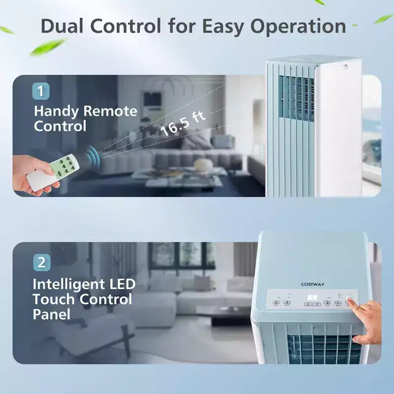 Aire Acondicionado Portátil Costway 7100 BTU (10000 BTU ASHARE) Unidad de CA 3 en 1 con Enfriamiento, Deshumidificación, Ventilador y Modo Noche