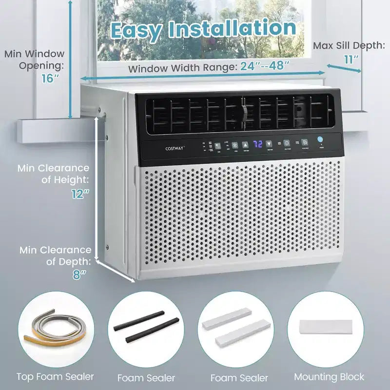 Costway 8100 BTU (12000 BTU Ashrae) Window Air Conditioner with Remote, LED Control Panel, up to 400 Sq.Ft.