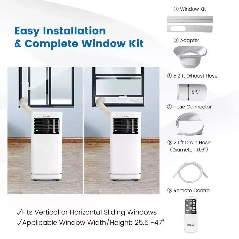 Costway 8000 BTU Portable Air Conditioner with Dehumidifier & Fan Mode, up to 250 Sq.Ft