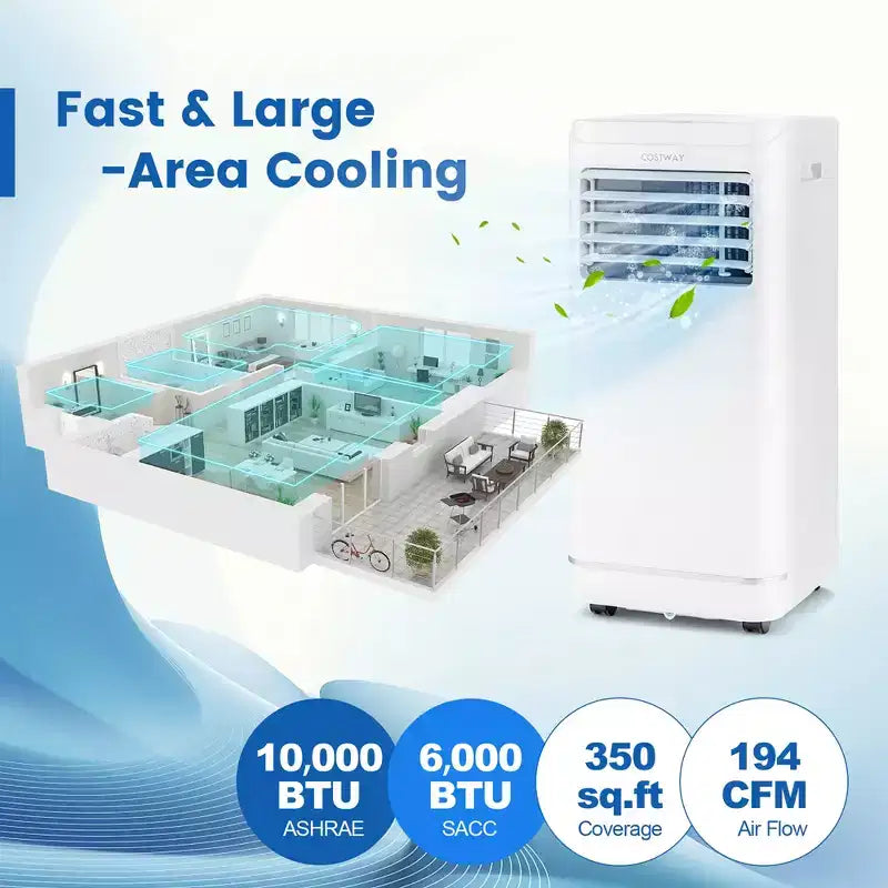 Costway 6000BTU (10000 BTU ASHRAE) Portable Air Conditioner with Dehumidifier & Fan Mode, up to 350 Sq.Ft