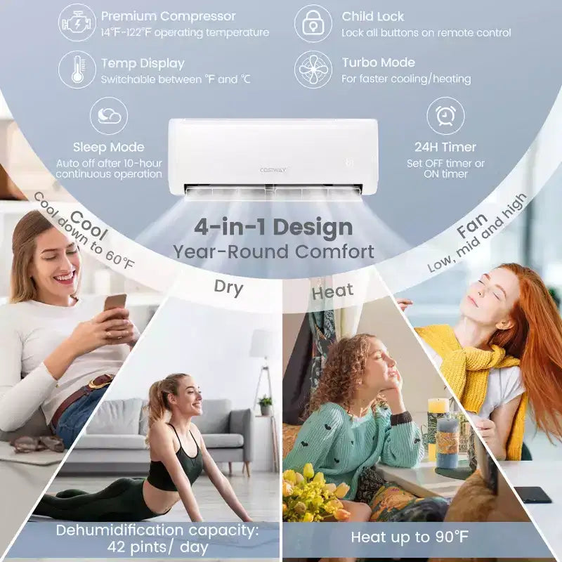 Costway 12,000 BTU Mini Split Air Conditioner AC Unit with Heat Pump & Remote Control