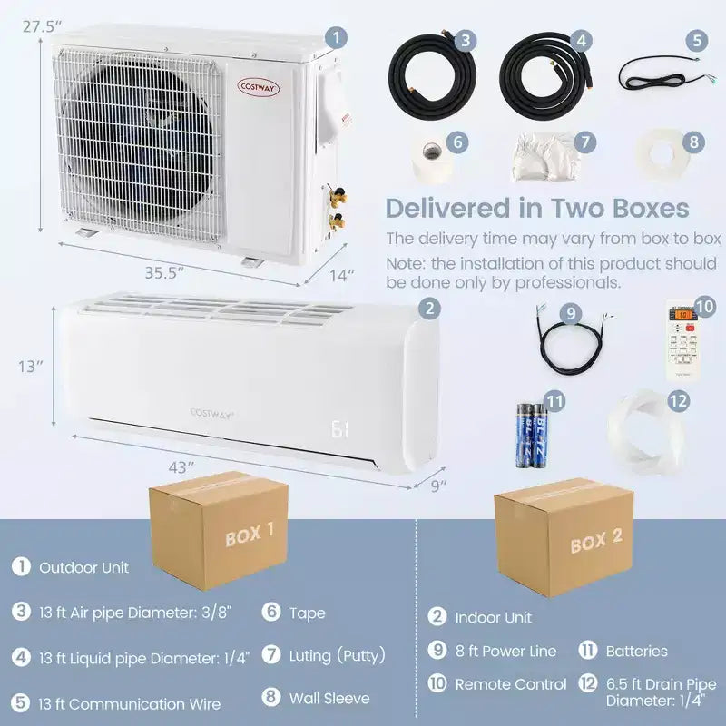 Costway 24,000 BTU Mini Split Air Conditioner AC Unit with Heat Pump & Alexa Googlehome Remote Control