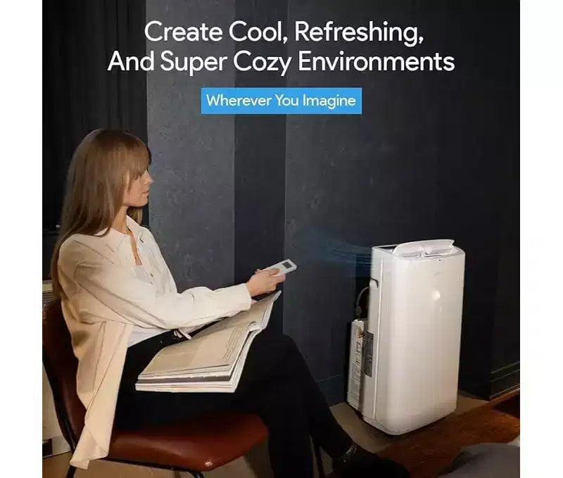 SereneLife 14,000 BTU Portable AC for Home with Dehumidifier, Fan, Remote + Window Kit, White